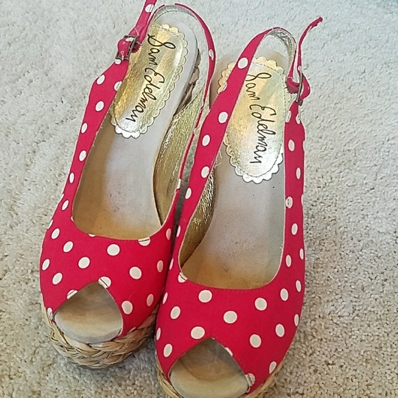 Sam Edelman Shoes - Sam Edelman wedge 8.5 Red polka dot pinup